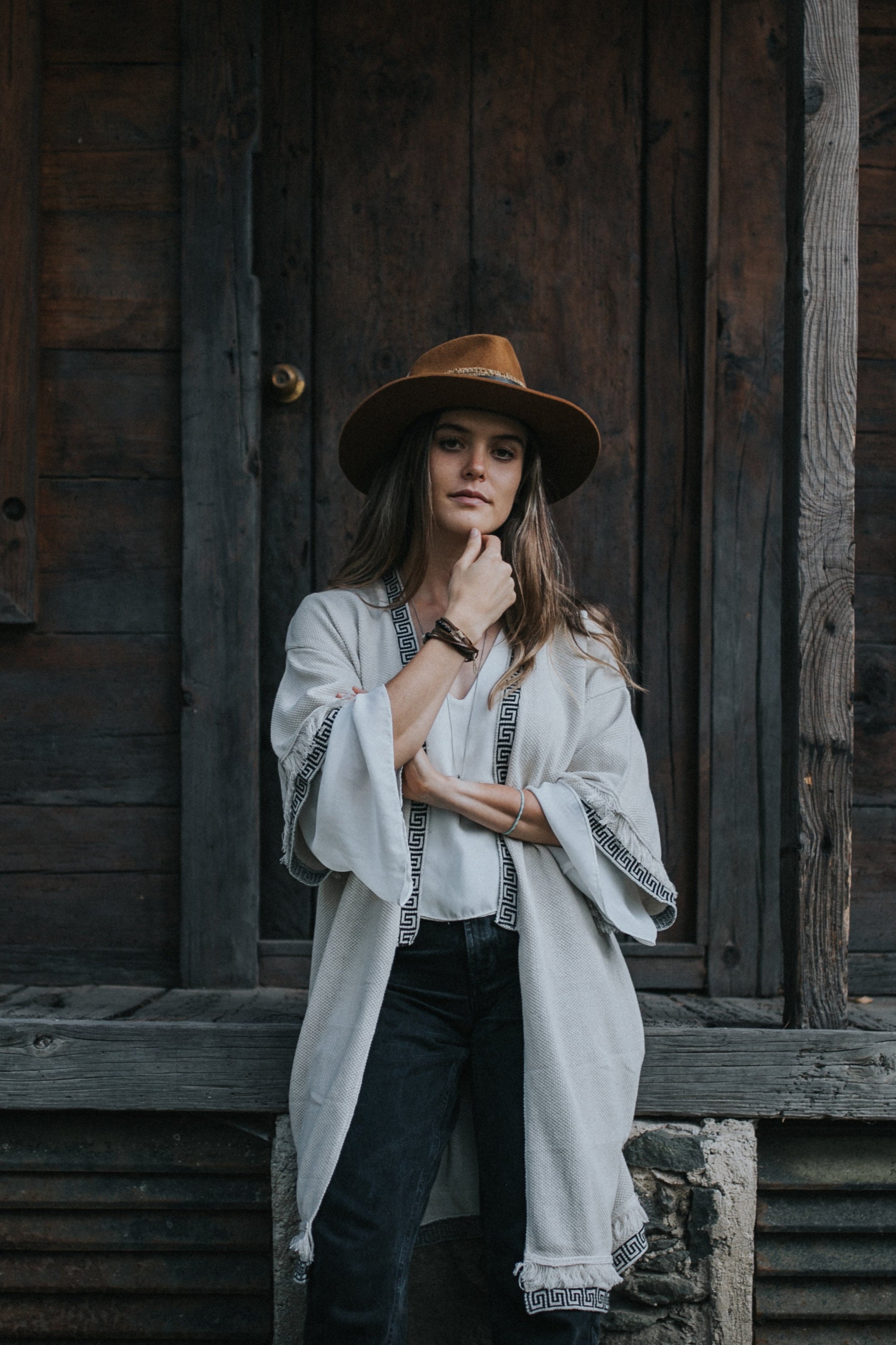 Yoake Ash White Hoodie Kimono