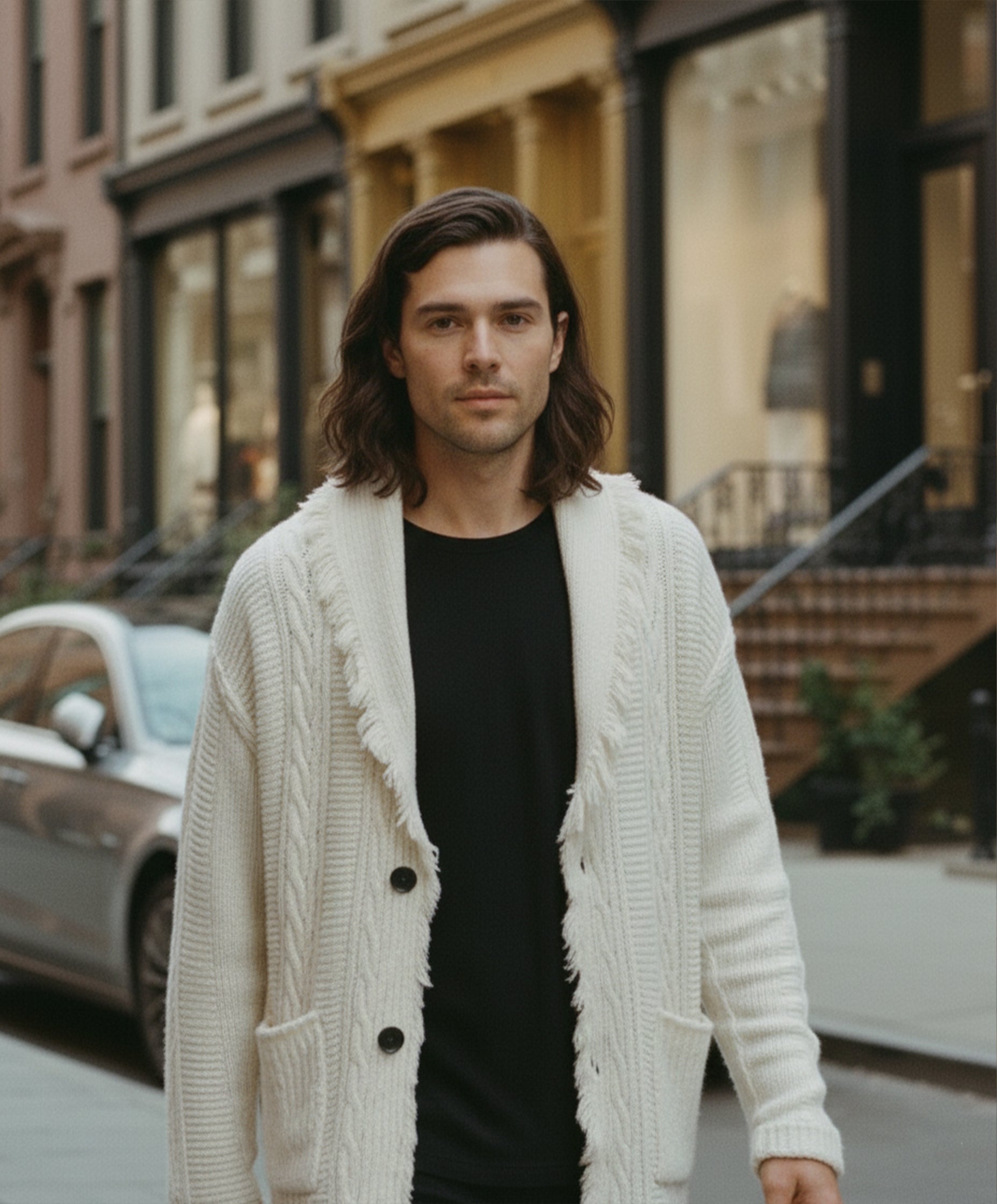 Solstice Ash White V-Neck Heritage Cardigan