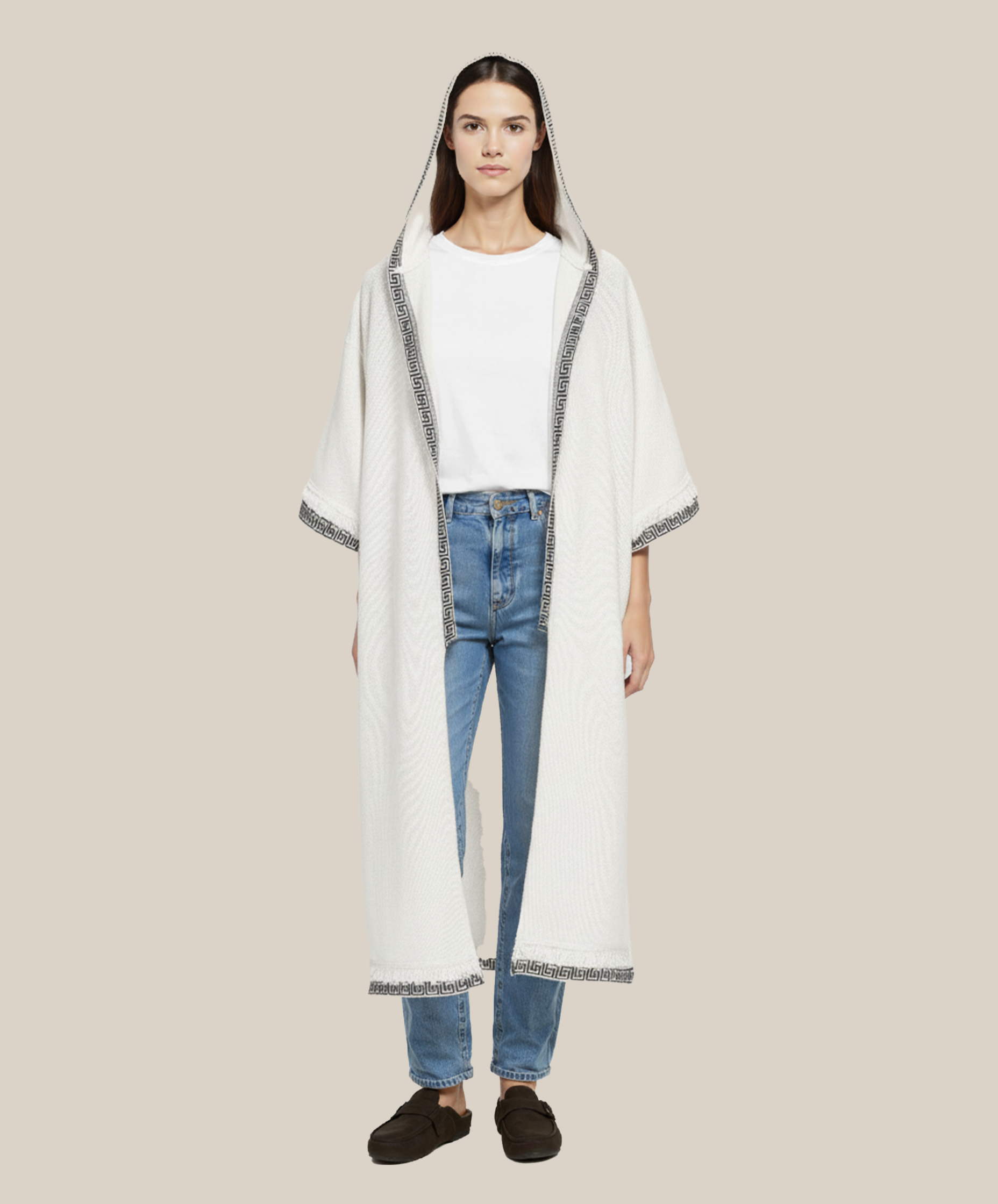 Yoake Ash White Hoodie Kimono