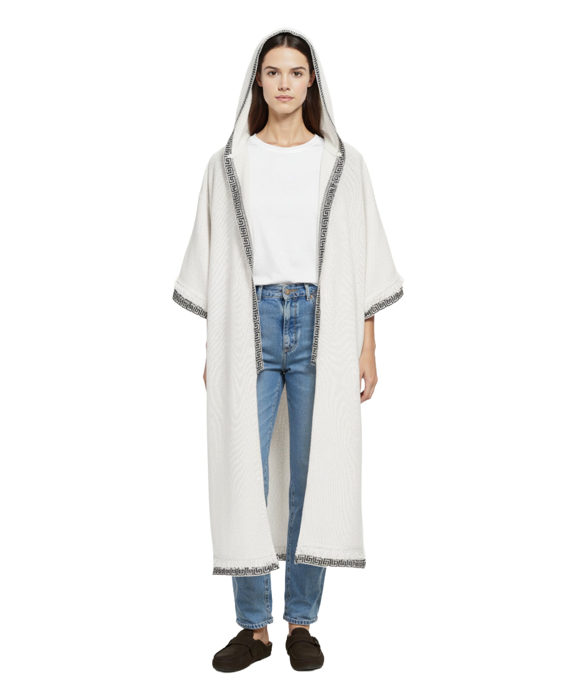 Yoake Ash White Hoodie Kimono
